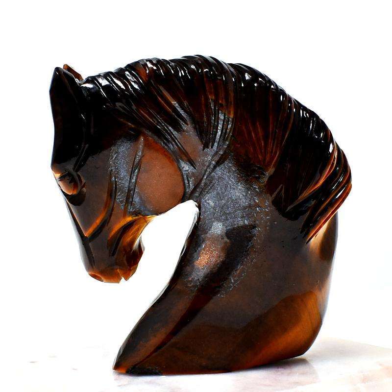 gemsmore:Golden Tiger Eye Hand Carved Horse Head