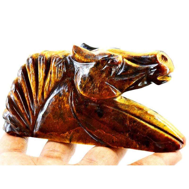 gemsmore:Golden Tiger Eye Hand Carved Horse Head