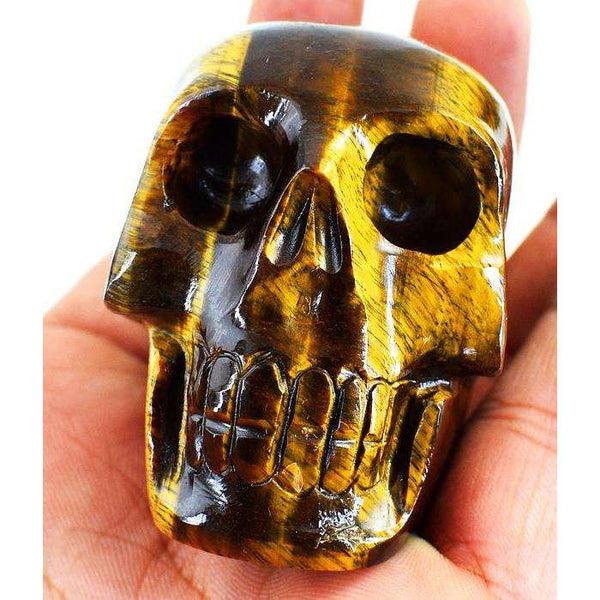 gemsmore:Golden Tiger Eye Hand Carved Human Skull