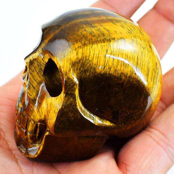gemsmore:Golden Tiger Eye Hand Carved Human Skull