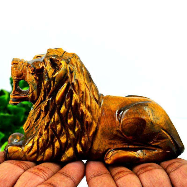 gemsmore:Golden Tiger Eye Hand Carved Lion - Exclusive