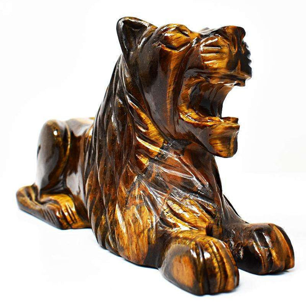 gemsmore:Golden Tiger Eye Hand Carved Lion - Genuine
