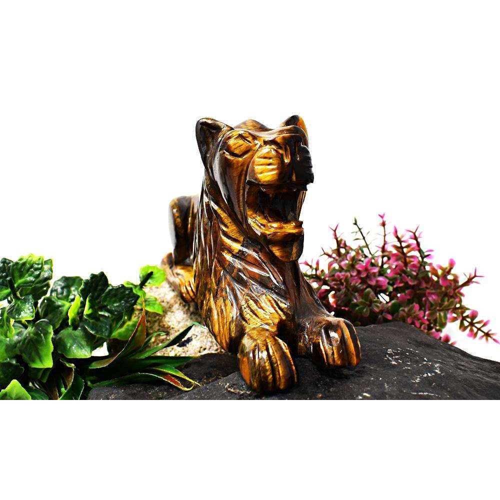 gemsmore:Golden Tiger Eye Hand Carved Lion - Genuine