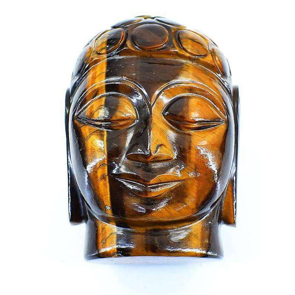 gemsmore:Golden Tiger Eye Hand Carved Lord Buddha Head