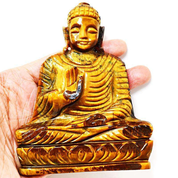 gemsmore:Golden Tiger Eye Hand Carved Lord Buddha Statue