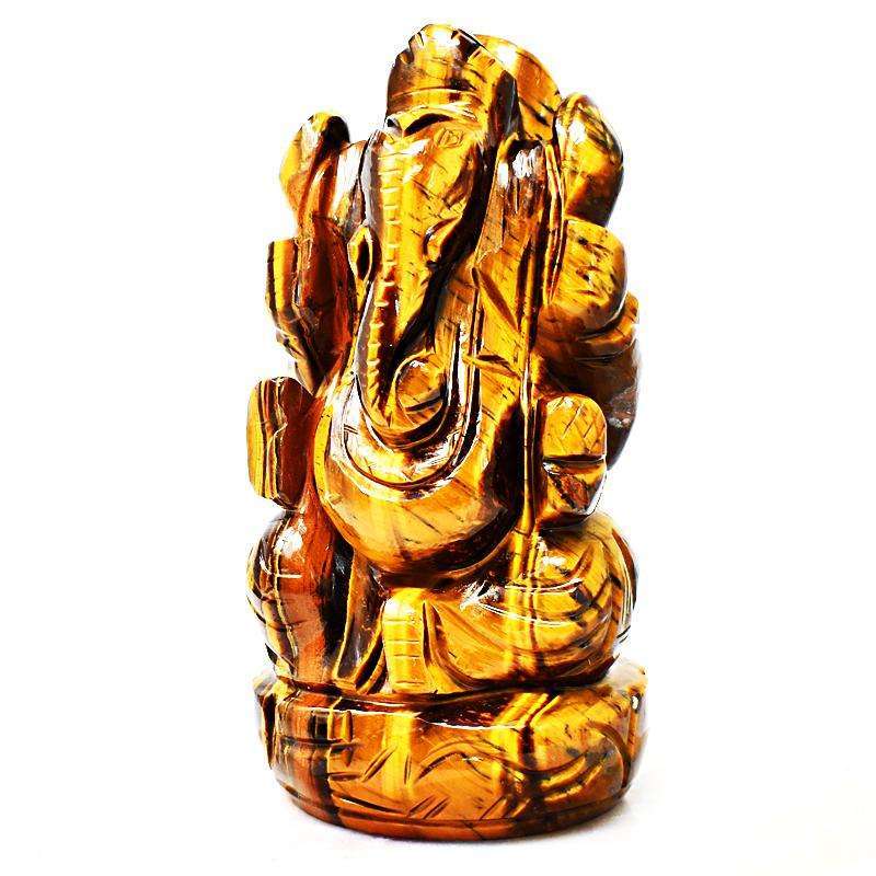 gemsmore:Golden Tiger Eye Hand Carved Lord Ganesha Idol