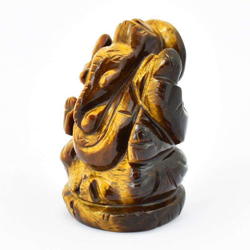 gemsmore:Golden Tiger Eye Hand Carved Lord Ganesha Idol