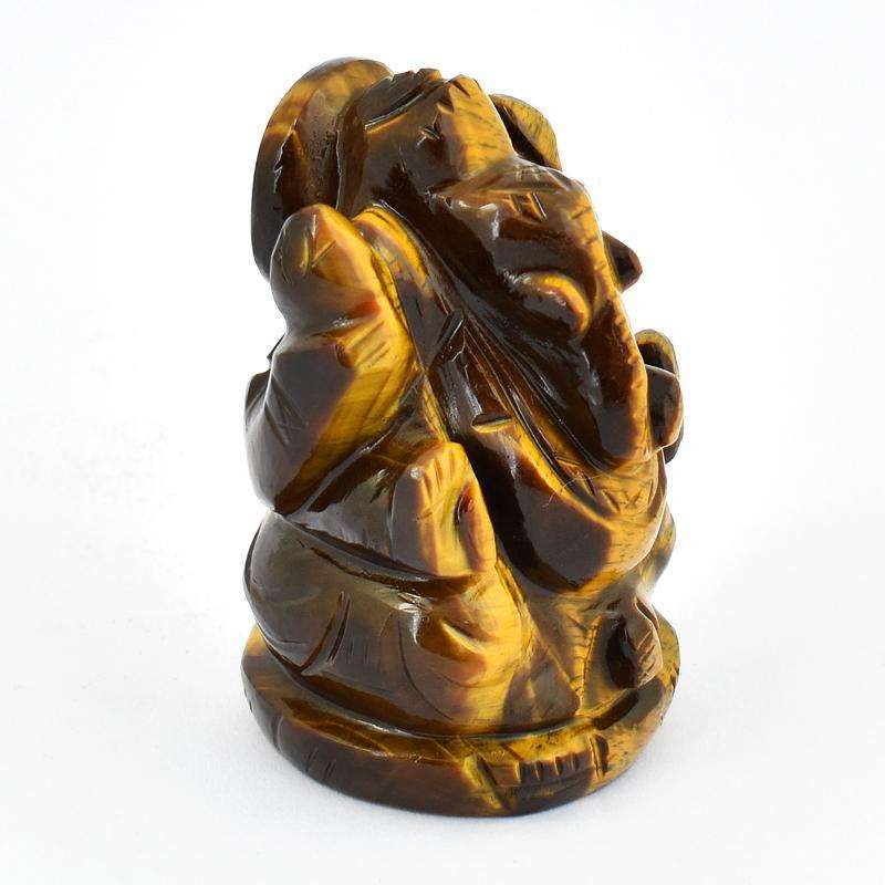 gemsmore:Golden Tiger Eye Hand Carved Lord Ganesha Idol