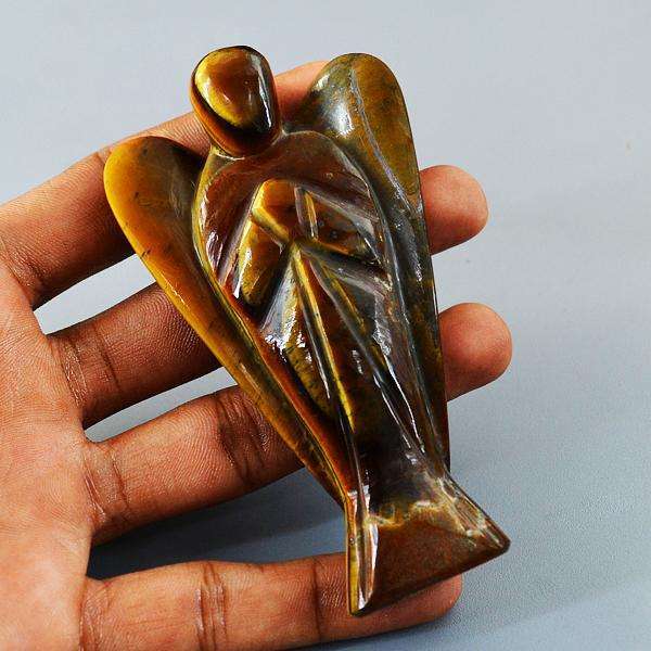 gemsmore:Golden Tiger Eye Hand Carved Reiki Healing Angel