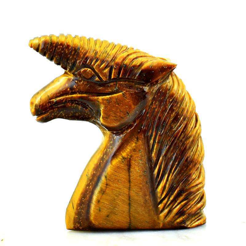 gemsmore:Golden Tiger Eye Hand Carved Unicorn Head