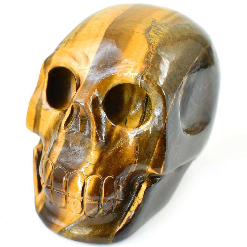 gemsmore:Golden Tiger Eye Hand Craved Human Skull