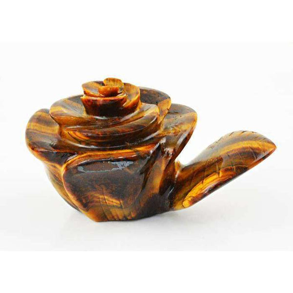 gemsmore:Golden Tiger Eye Hand Hand Carved Rose Flower