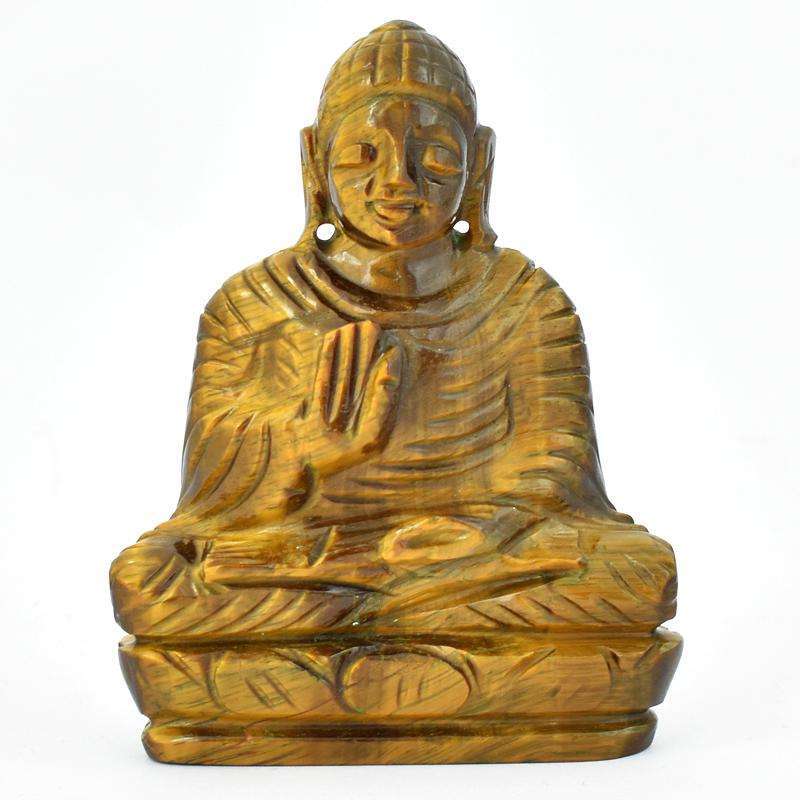 gemsmore:Golden Tiger Eye Lord Buddha Idol - Artisian Carved