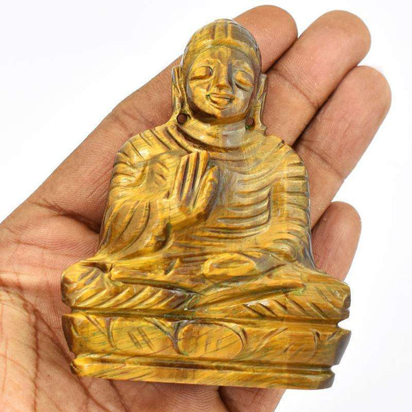 gemsmore:Golden Tiger Eye Lord Buddha Idol - Artisian Carved