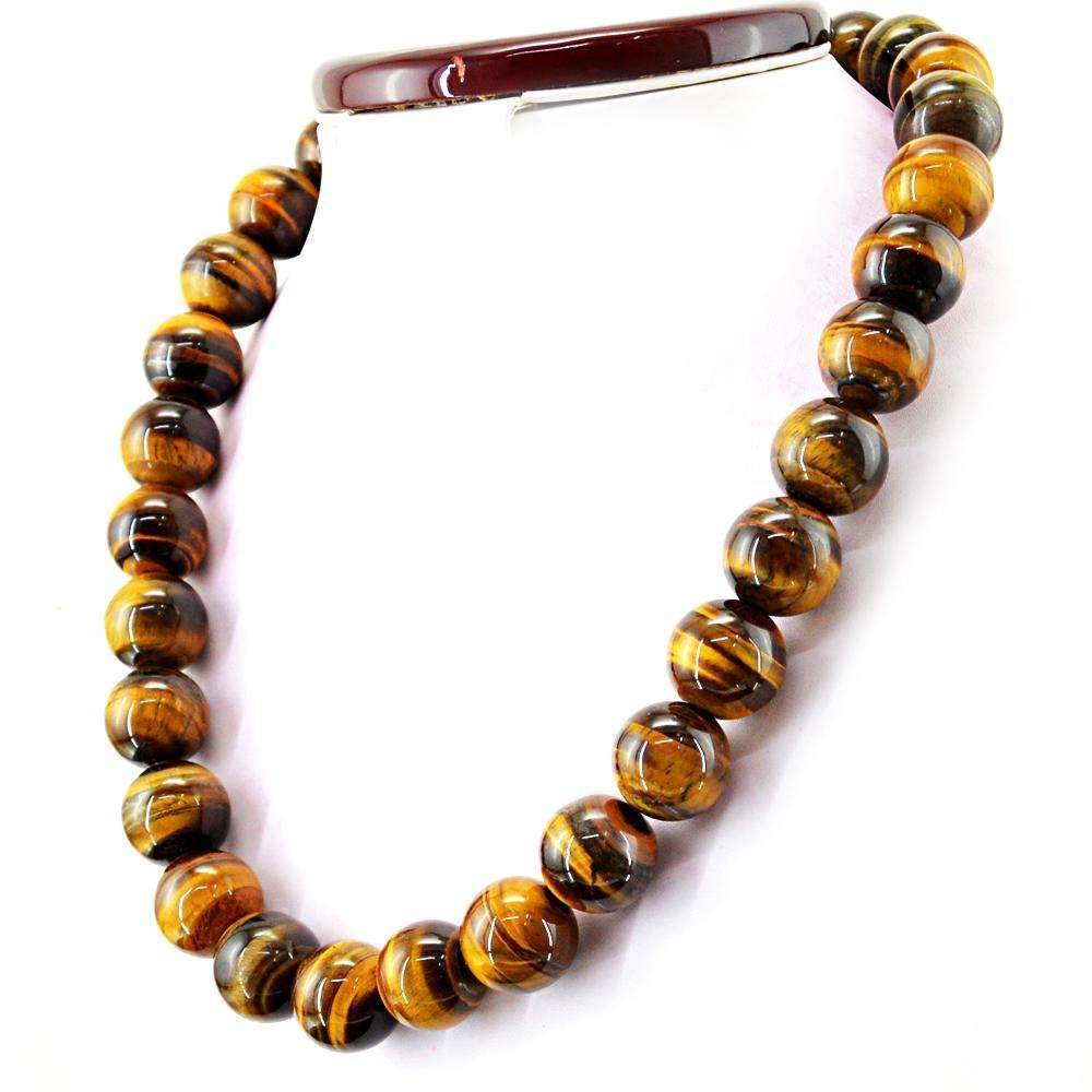 gemsmore:Golden Tiger Eye Natural 20 Inches Long Untreated Round Beads