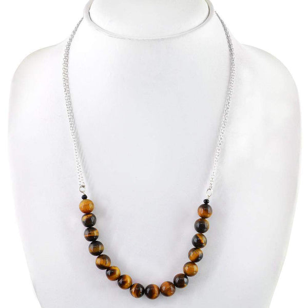 gemsmore:Golden Tiger Eye Necklace Natural Single Strand Round Shape Beads
