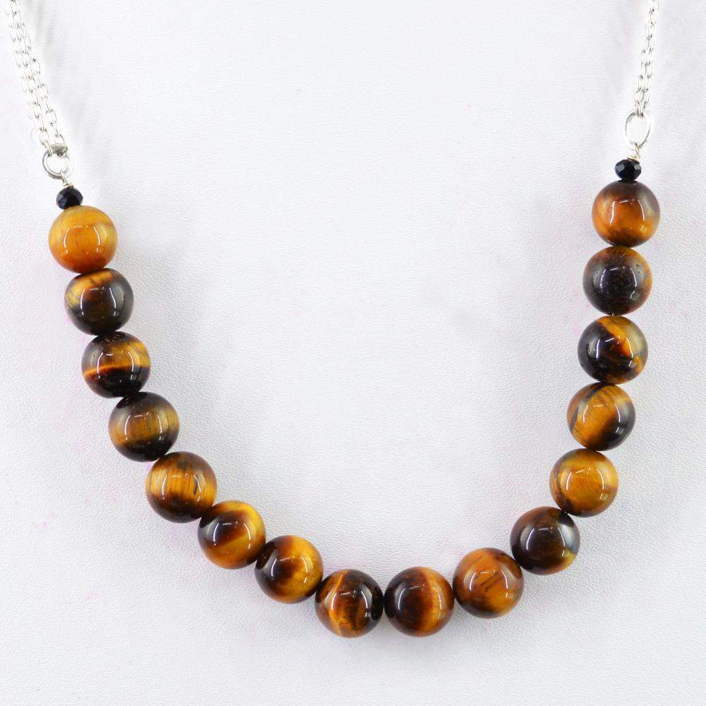 gemsmore:Golden Tiger Eye Necklace Natural Single Strand Round Shape Beads