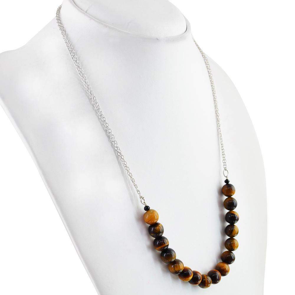 gemsmore:Golden Tiger Eye Necklace Natural Single Strand Round Shape Beads