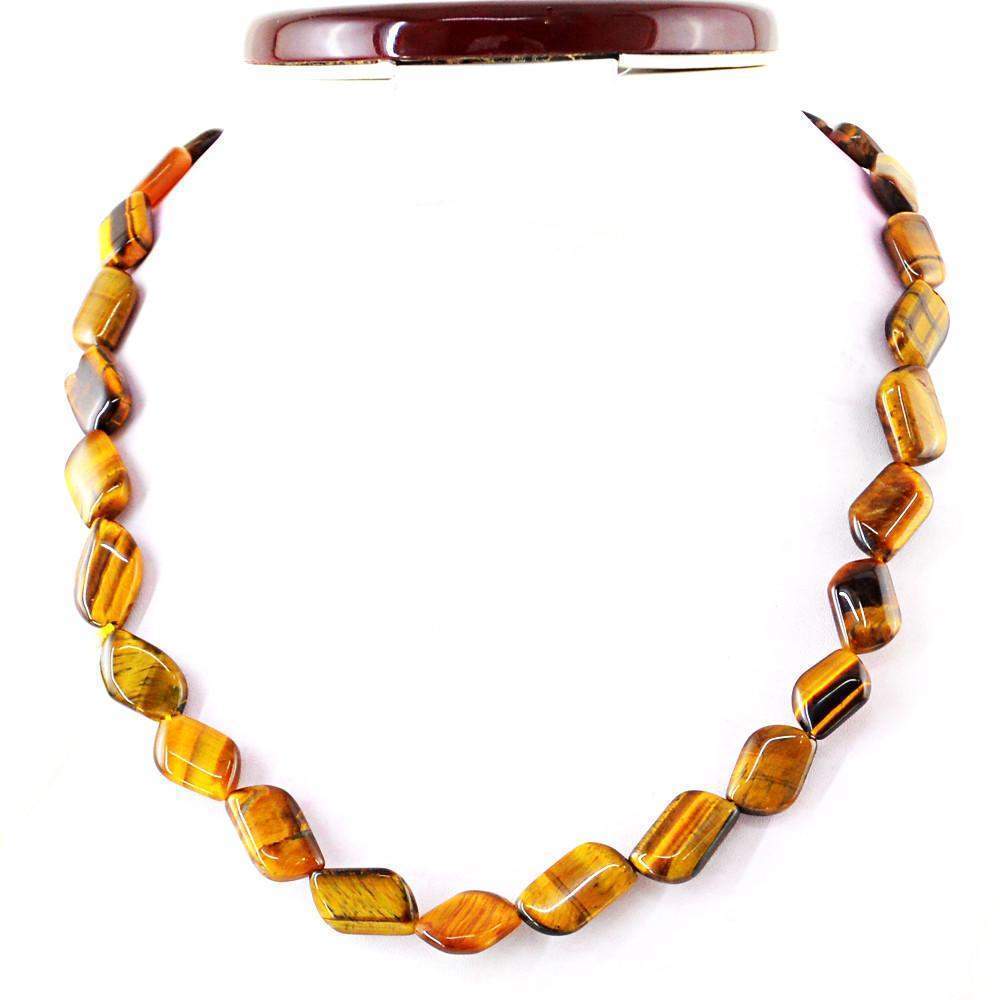 gemsmore:Golden Tiger Eye Necklace Natural Single Strand Untreated Beads