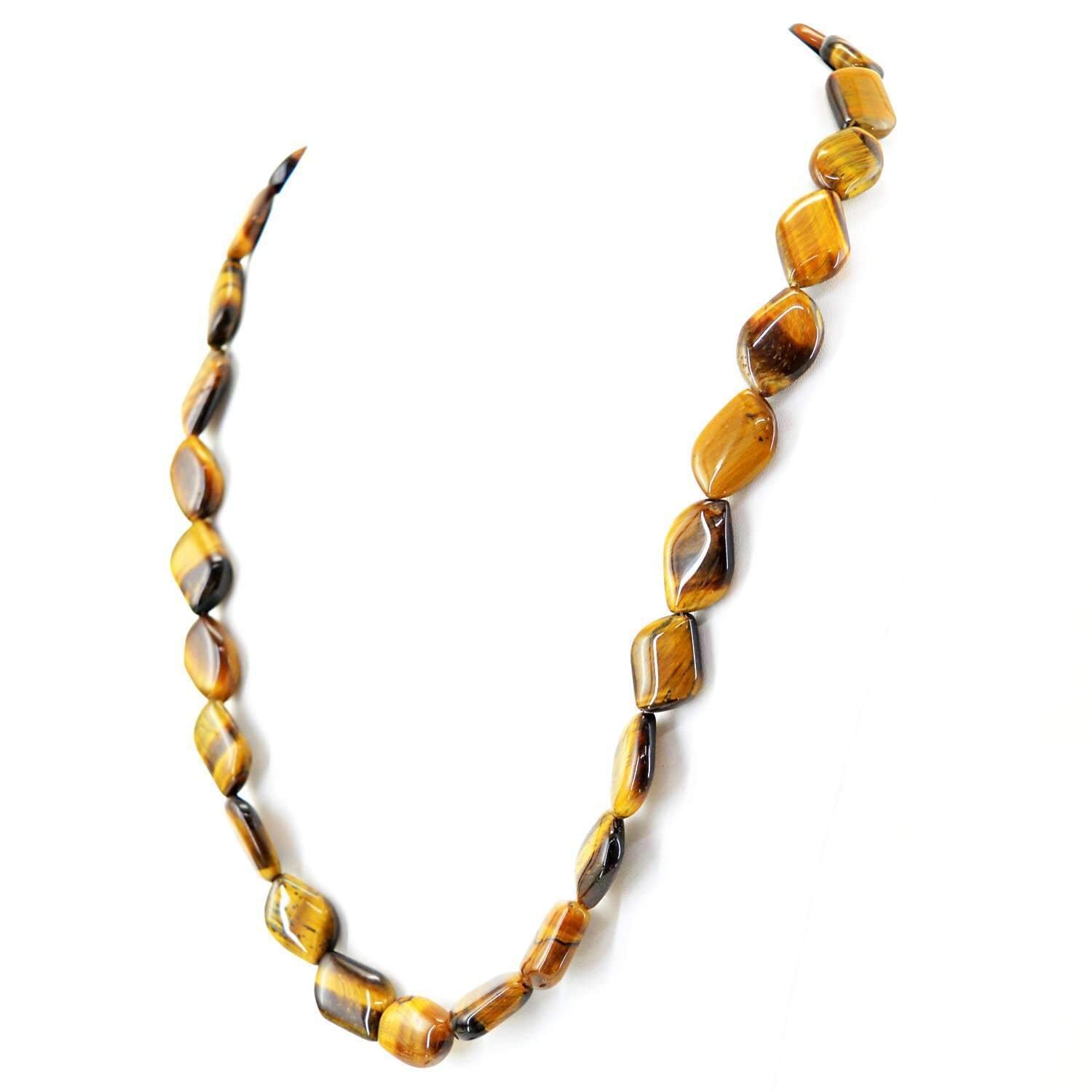 gemsmore:Golden Tiger Eye Necklace Natural Single Strand Untreated Beads