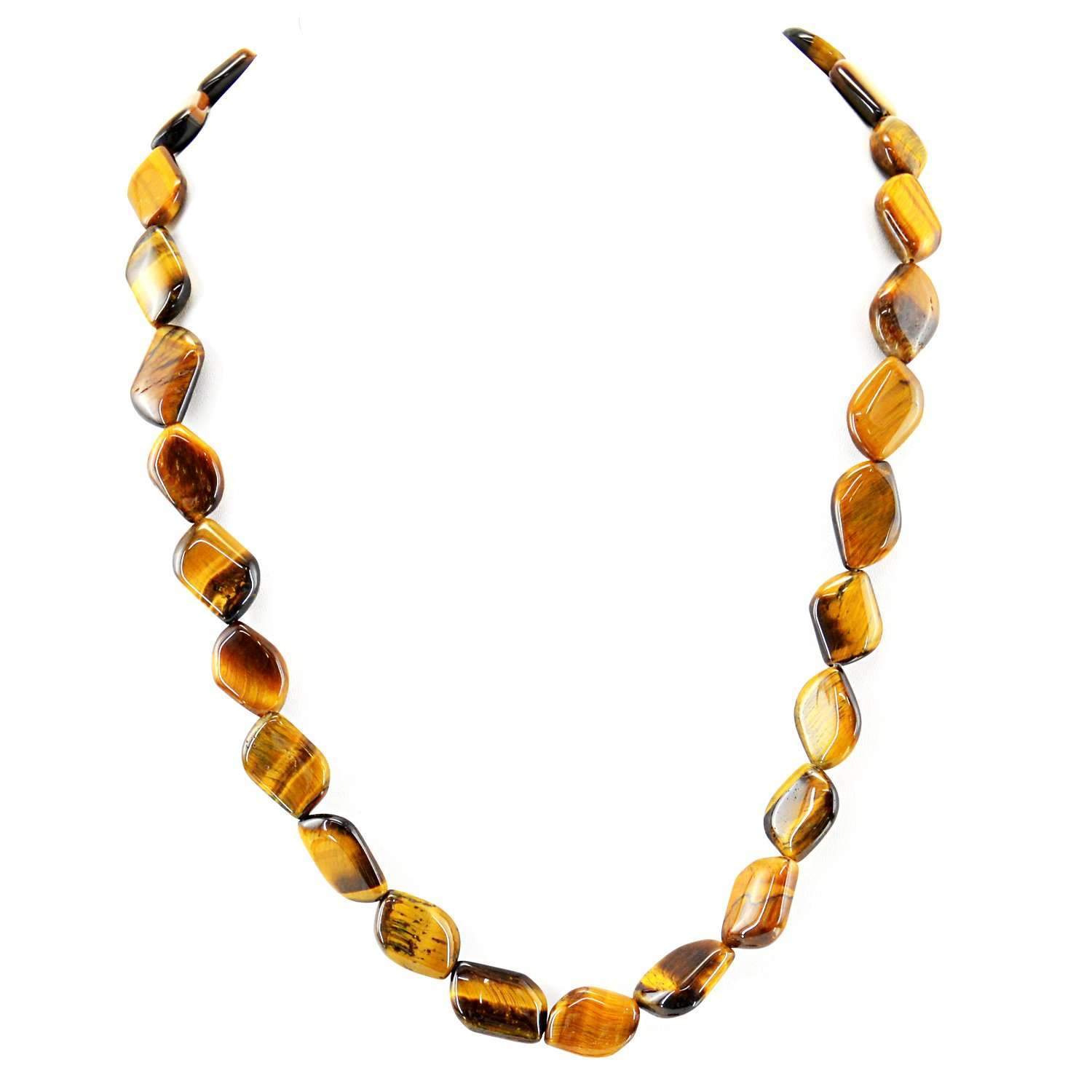 gemsmore:Golden Tiger Eye Necklace Natural Single Strand Untreated Beads