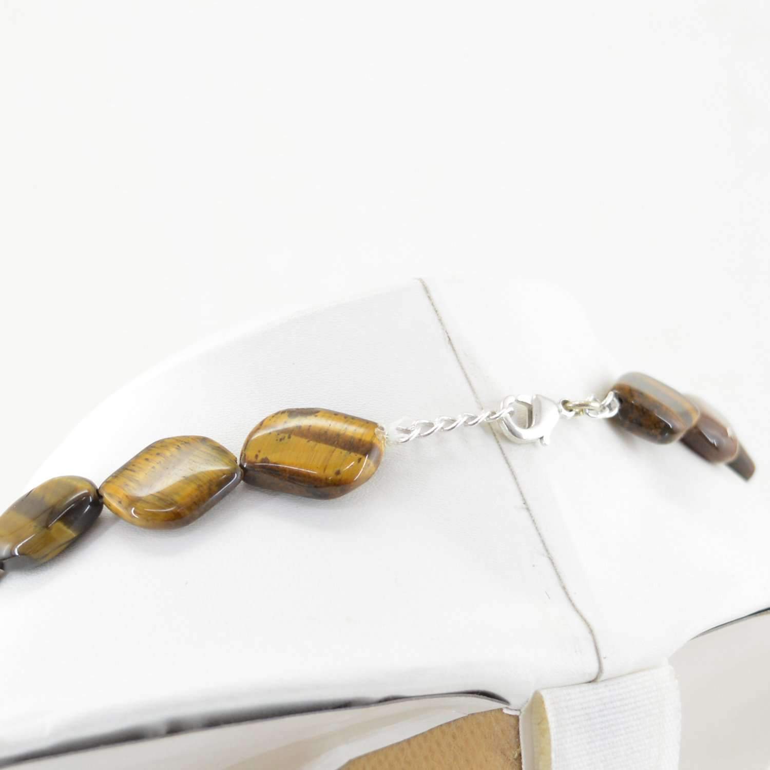 gemsmore:Golden Tiger Eye Necklace Natural Single Strand Untreated Beads