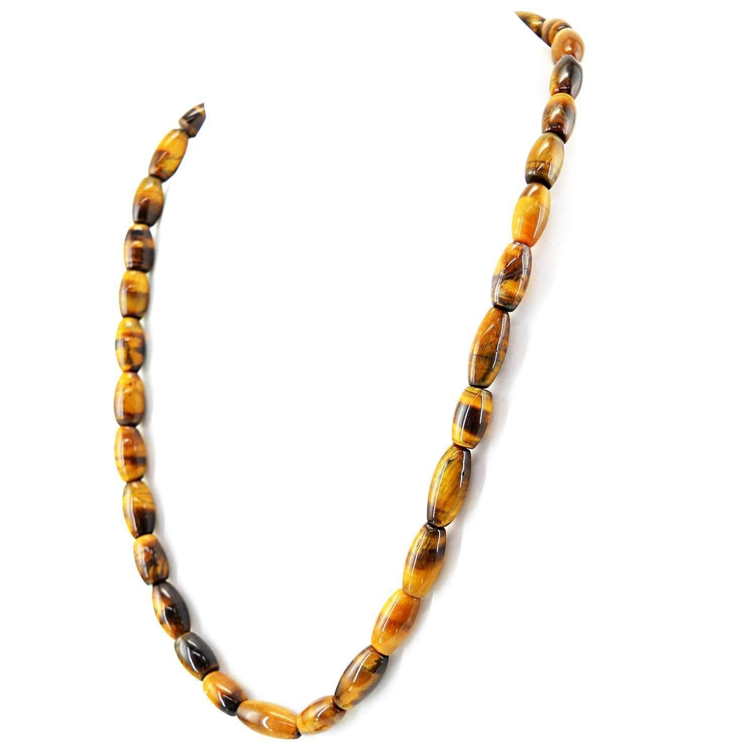 gemsmore:Golden Tiger Eye Necklace Natural Untreated Beads