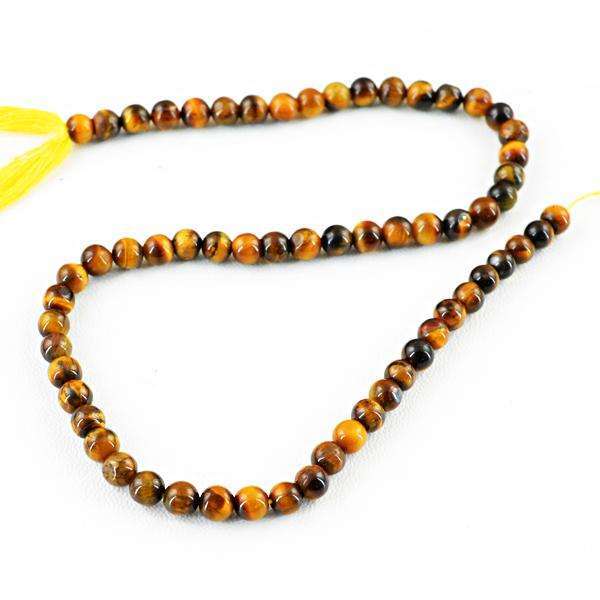 gemsmore:Golden Tiger Eye Round Shape Drilled Beads Strand