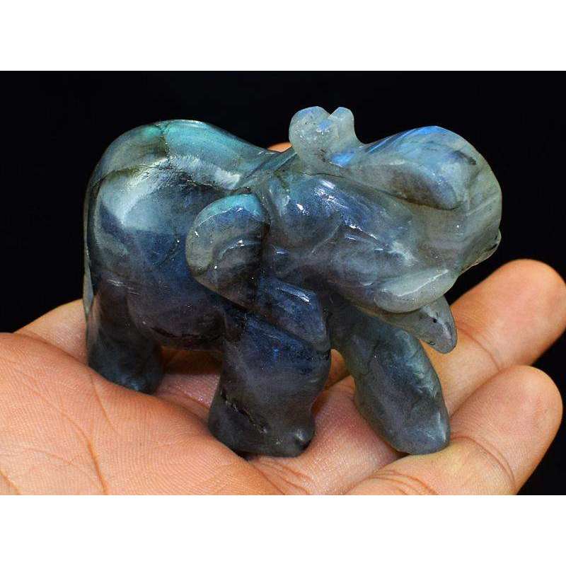 gemsmore:Good Luck Premium Blue Flash Labradorite Carved Gemstone Elephant