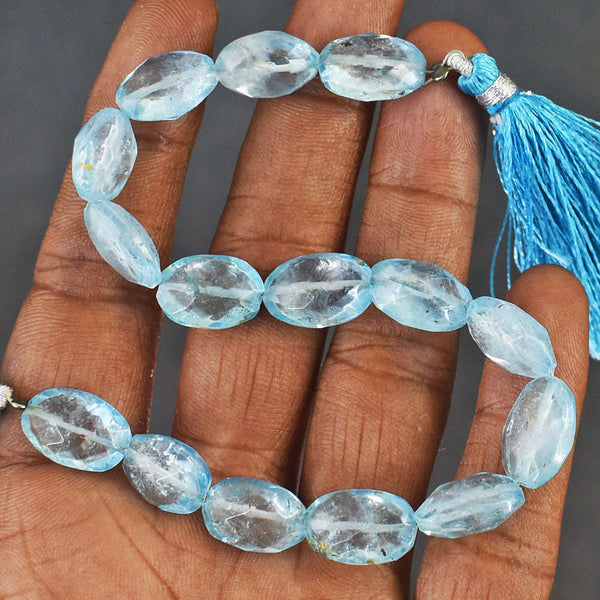 gemsmore:Gorgeous 108 Carats 08 Inches Genuine Aquamarine Faceted Beads Strand