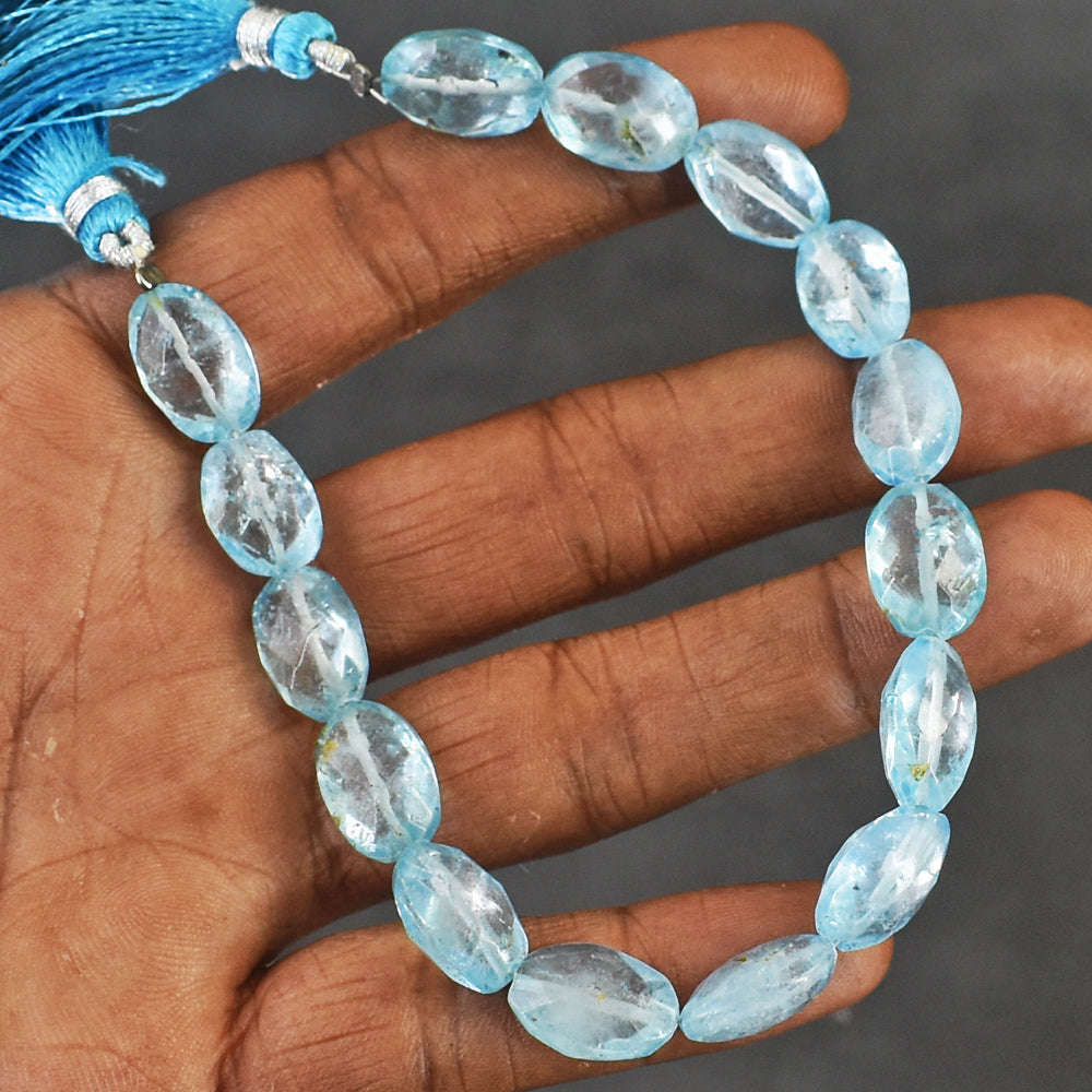 gemsmore:Gorgeous 108 Carats 08 Inches Genuine Aquamarine Faceted Beads Strand