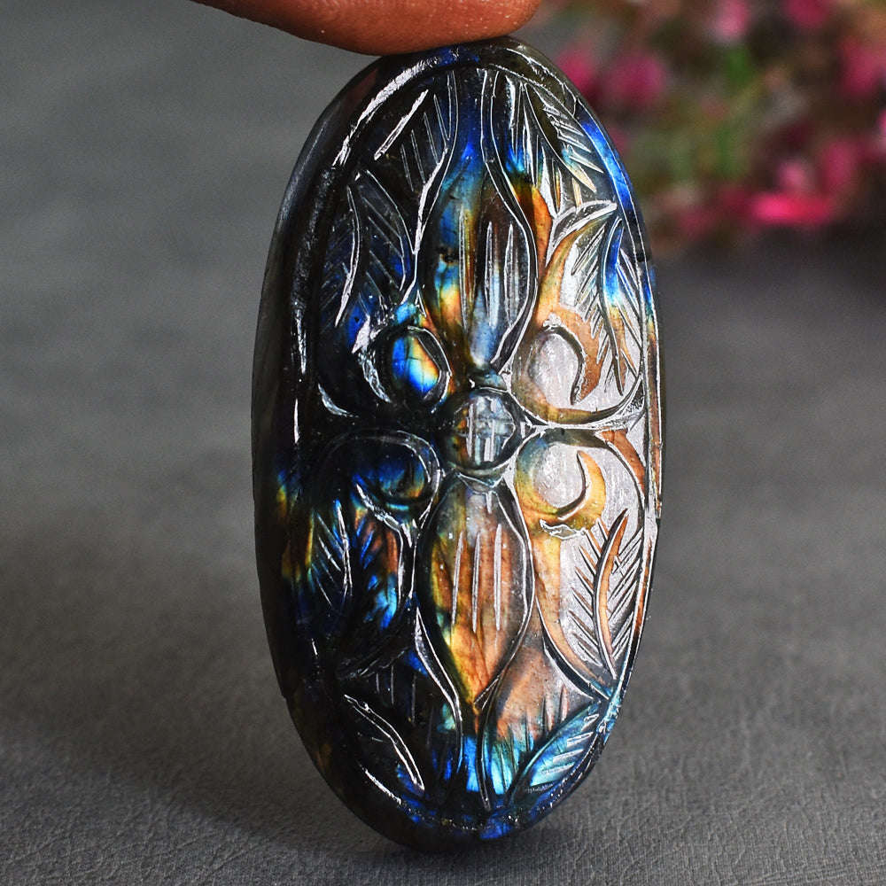 gemsmore:Gorgeous  83 Cts  Genuine Labradorite Mughal Carved Gemstone