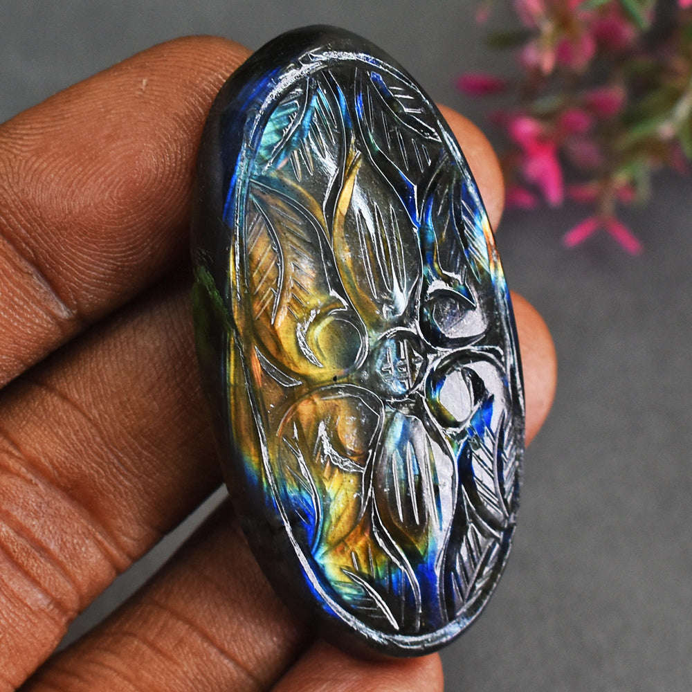 gemsmore:Gorgeous  83 Cts  Genuine Labradorite Mughal Carved Gemstone