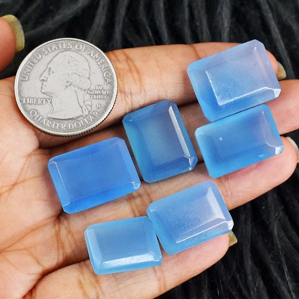 gemsmore:Gorgeous 90  Cts Genuine Blue Chalcedony Faceted Gem Lot