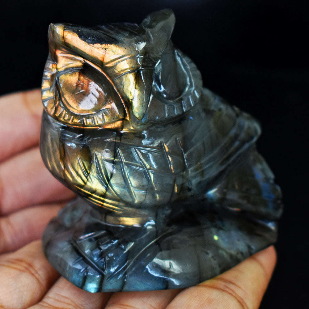 gemsmore:Gorgeous Amazing Flash Labradorite Hand Carved Gemstone Owl