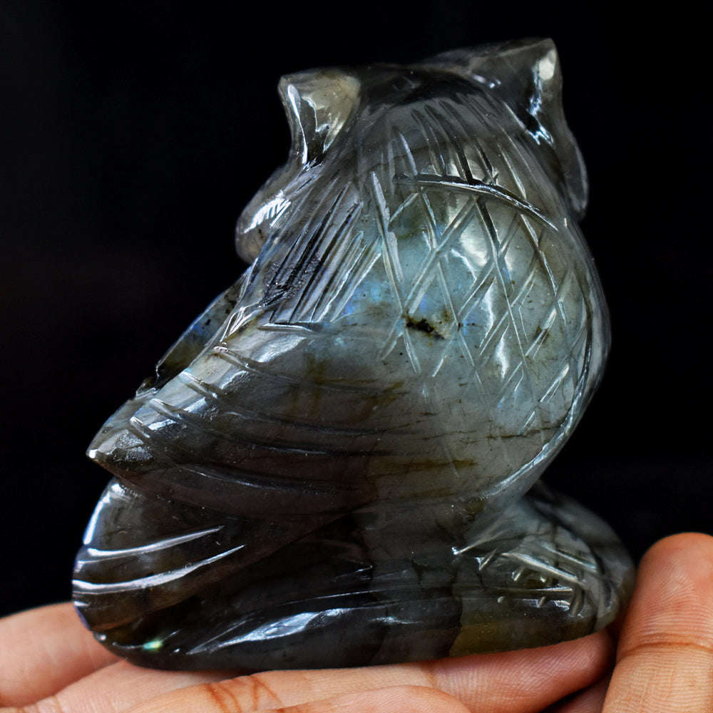 gemsmore:Gorgeous Amazing Flash Labradorite Hand Carved Gemstone Owl