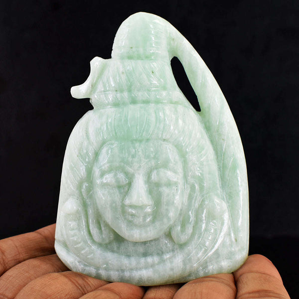 gemsmore:Gorgeous Amazonite Hand Carved Crystal Lord Shiva Head Carving