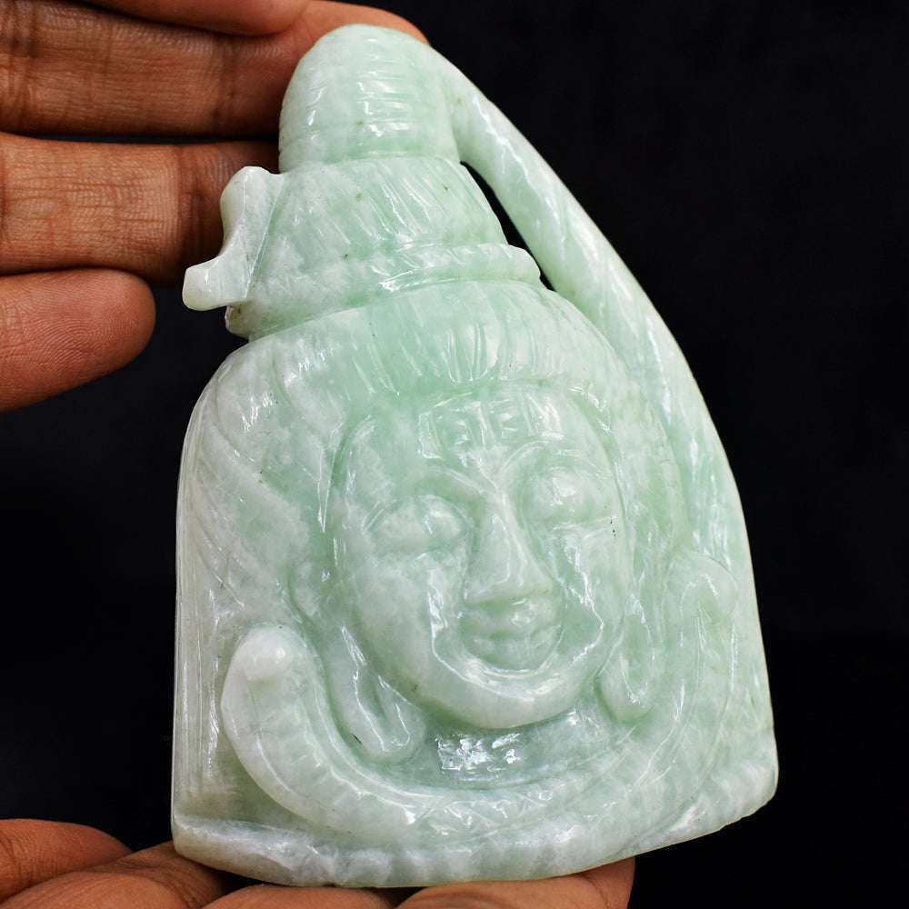 gemsmore:Gorgeous Amazonite Hand Carved Crystal Lord Shiva Head Carving