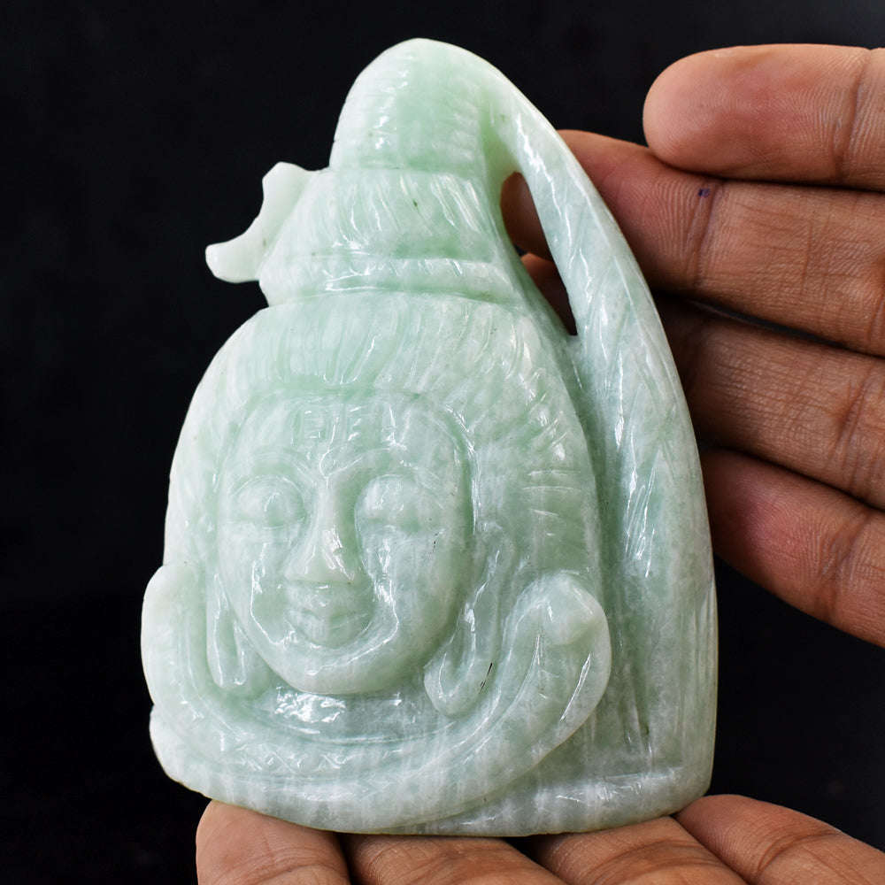 gemsmore:Gorgeous Amazonite Hand Carved Crystal Lord Shiva Head Carving