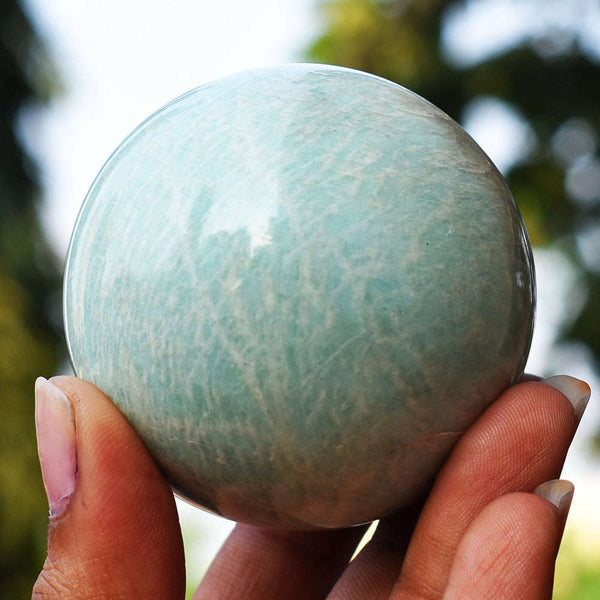 gemsmore:Gorgeous  Amazonite  Hand  Carved  Healing  Crystal Sphere