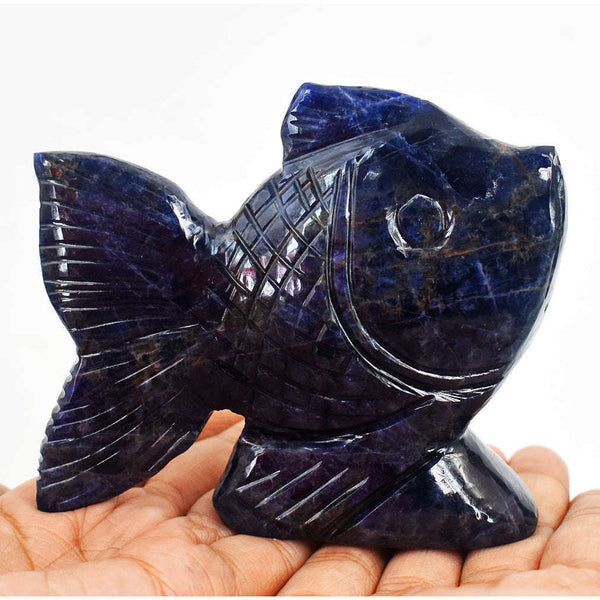 gemsmore:Gorgeous Blue Sodalite Hand Carved Genuine Crystal Gemstone Carving Fish