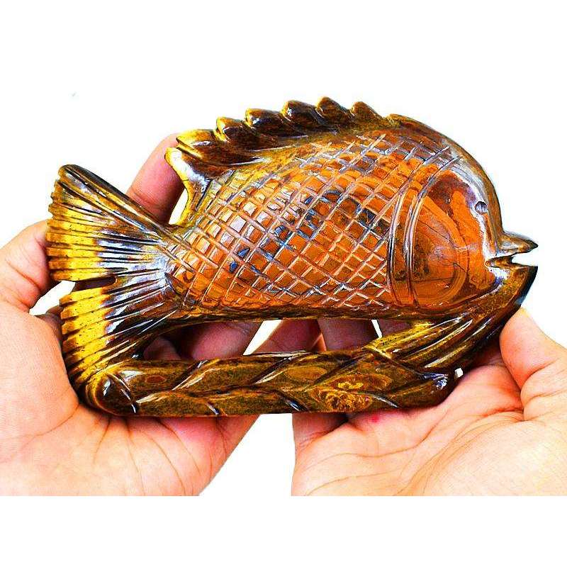 gemsmore:Gorgeous Golden Tiger Eye Hand Carved Fish - The Gemstone Carving