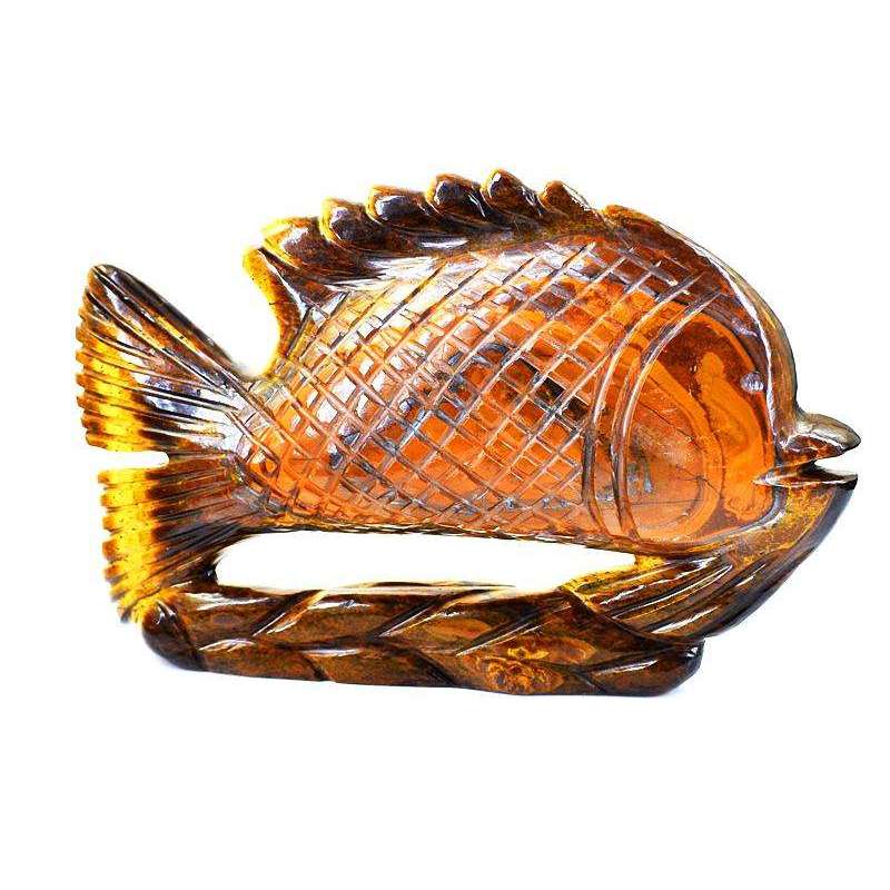 gemsmore:Gorgeous Golden Tiger Eye Hand Carved Fish - The Gemstone Carving