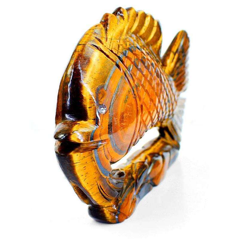 gemsmore:Gorgeous Golden Tiger Eye Hand Carved Fish - The Gemstone Carving