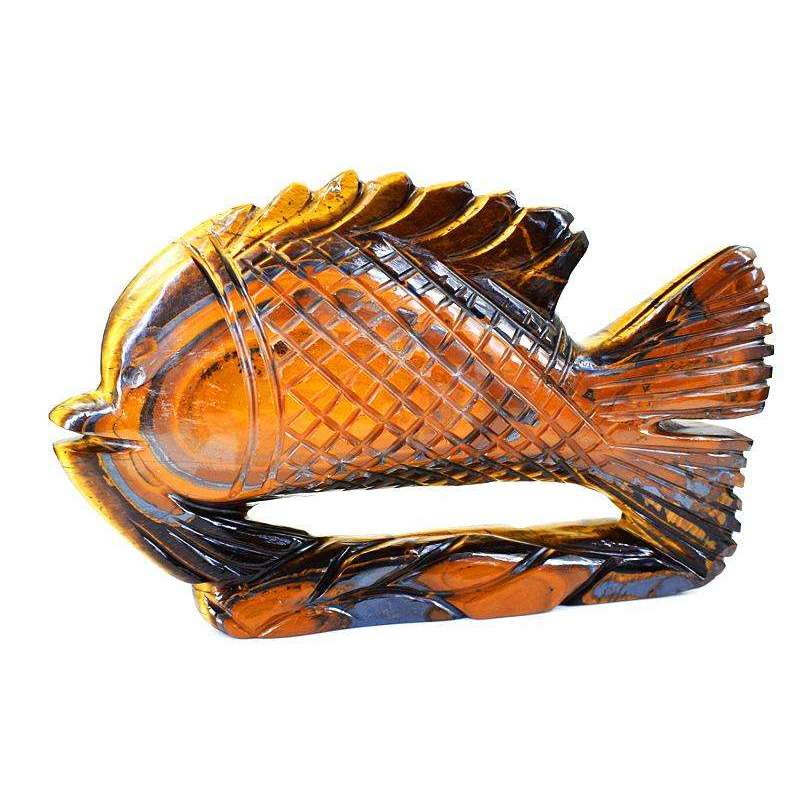 gemsmore:Gorgeous Golden Tiger Eye Hand Carved Fish - The Gemstone Carving