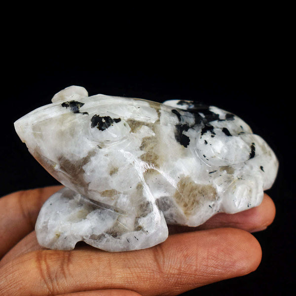 gemsmore:Gorgeous Hand Carved Genuine Crystal Moonstone Carving Frog