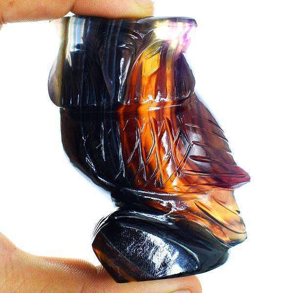 gemsmore:Gorgeous Hand Carved Multicolor Fluorite Owl