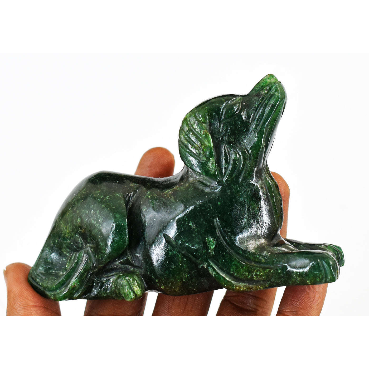 gemsmore:Gorgeous Jade  Hand Carved  Genuine Crystal Gemstone  Carving Dog