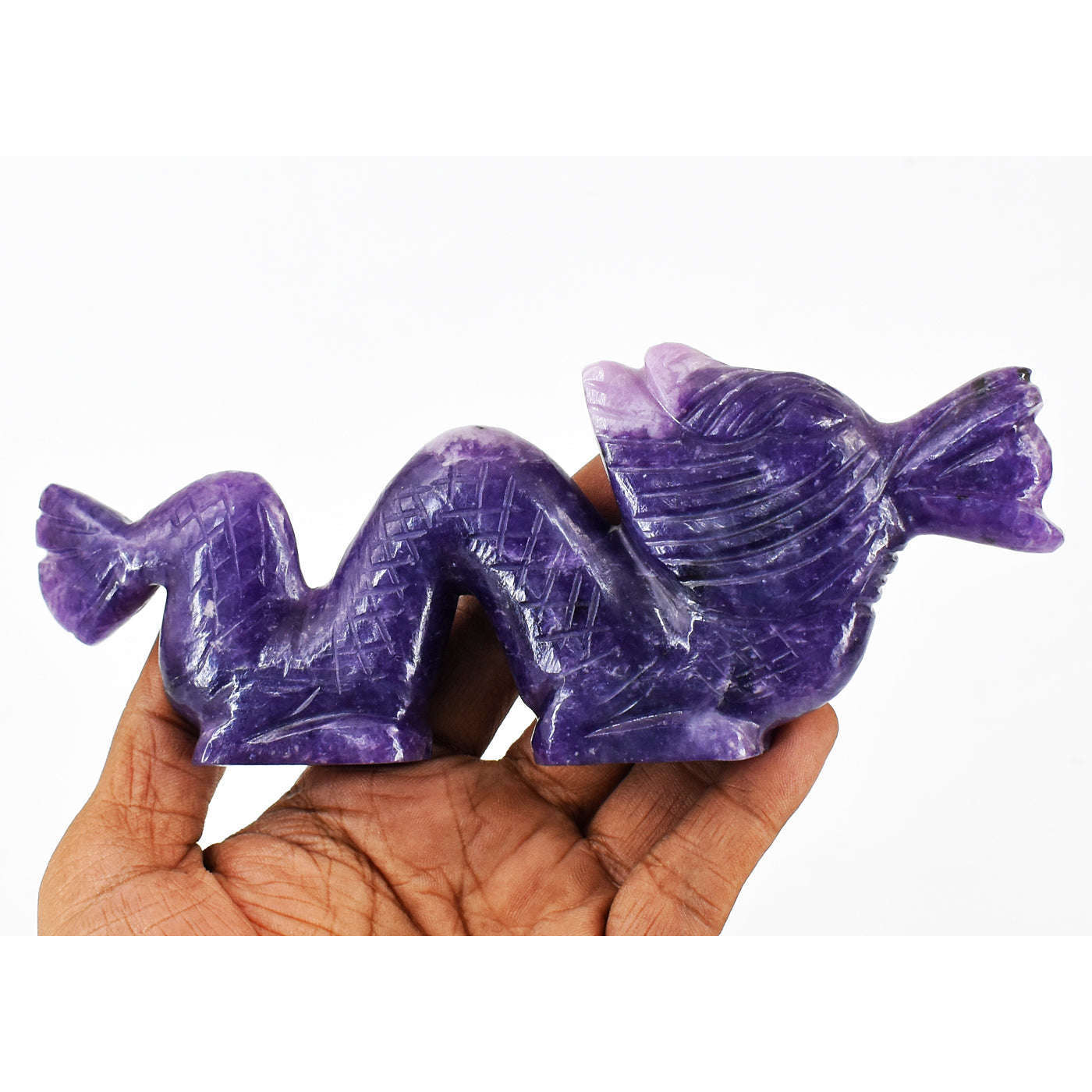 gemsmore:Gorgeous Lepidolite Hand Carved Genuine Crystal Gemstone Carving Dragon