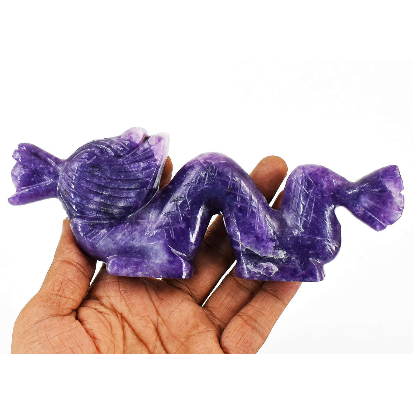 gemsmore:Gorgeous Lepidolite Hand Carved Genuine Crystal Gemstone Carving Dragon